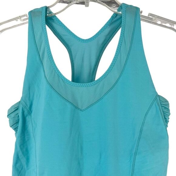 Lululemon Turbo Tank Size 10 Aqua Blue Built In Bra Active Wear Scoop Neck Top - Picture 5 of 10